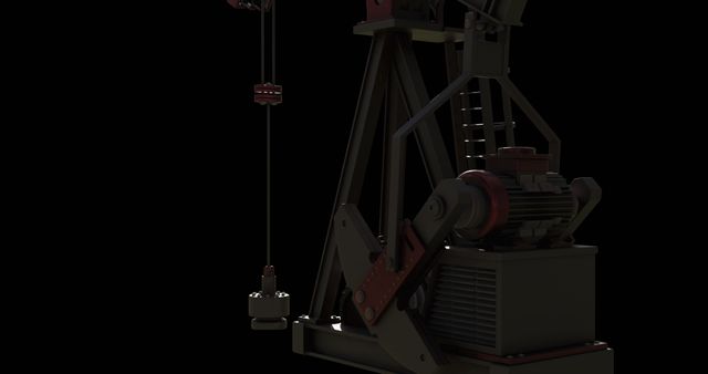 A detailed view of an oil pump mechanism operating against a dark background. This visual emphasizes the intricate workings typical of the oil industry and the engineering involved. Useful for illustrating topics related to energy production, mechanical engineering, industrial processes, or as a visual tool in educational materials and energy sector analyses.