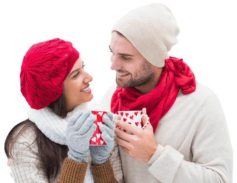 Couple Enjoying Winter Beverages on Transparent Background