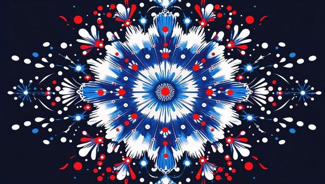 Psychedelic symmetrical pattern in red, white and blue