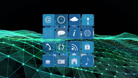 3D Icon Cube on Dynamic Network Background