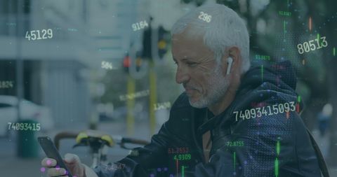 Senior Man Engaging with Financial Data on Smartphone