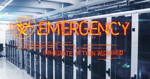 emergency warning overlay in high-tech server room - Download Free Stock Images Pikwizard.com