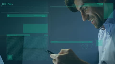 Digital Technology Concept with Smiling Man Using Smartphone