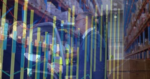 Business Deal in Warehouse with Financial Graph Overlay - Download Free Stock Images Pikwizard.com