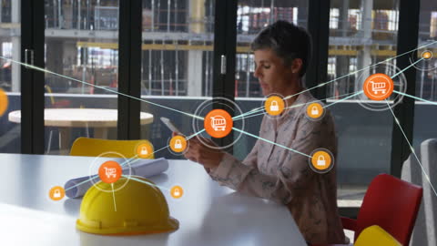 Businesswoman Using Smartphone with Network Connection Icons