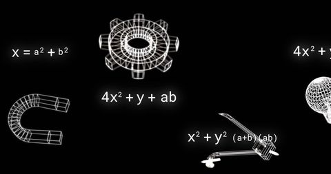Mathematical symbols overlay on digital black background