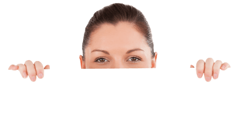 Person Showing Blank Card Peeking Behind Transparent Panel