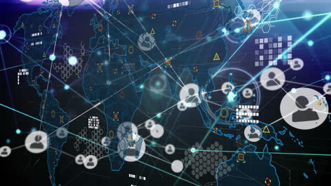 Global Network of Profile Icons with Digital Technology Concept