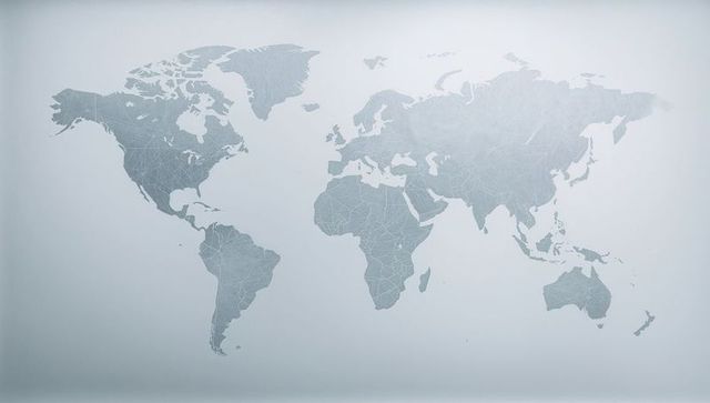 Grey world map with network pattern on minimal gradient background