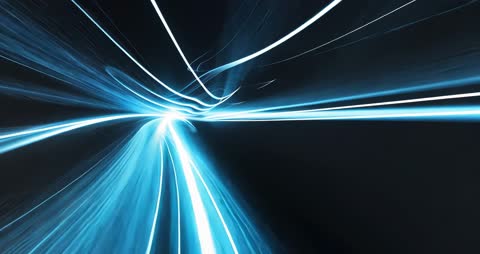 Dynamic Blue Light Streaks in Futuristic Digital Tunnel Visualization