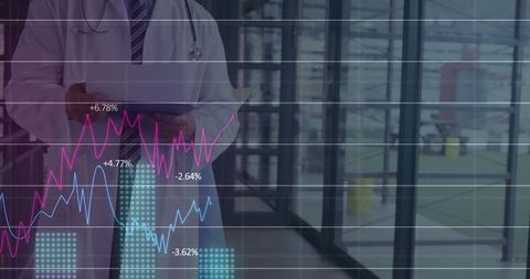 Doctor Analyzing Data with Digital Chart Overlay in Hospital