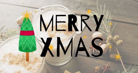 Merry Christmas Graphic with Milk and Festive Decorations - Download Free Stock Images Pikwizard.com