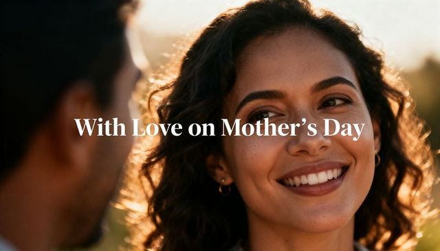 Smiling woman celebrating mother's day golden hour backlight portrait with copy space