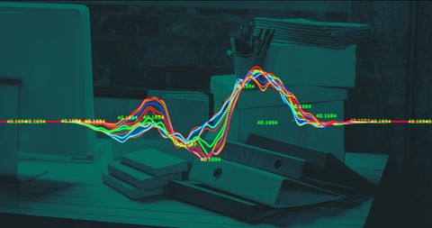Colorful Stock Market Graph over Office Desk Scene - Download Free Stock Images Pikwizard.com
