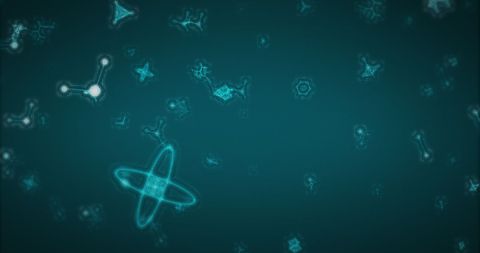 Glowing 3D Molecules on Turquoise Background
