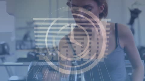 Animated Interface Over Woman Weightlifting in Gym