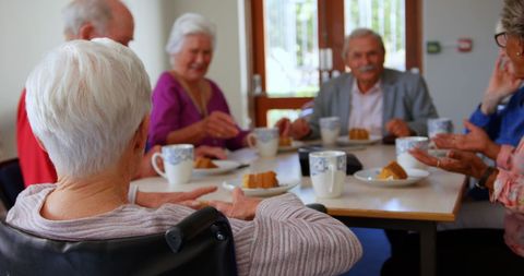 Elderly Group Enjoying Coffee and Cake Gathering - Download Free Stock Images Pikwizard.com