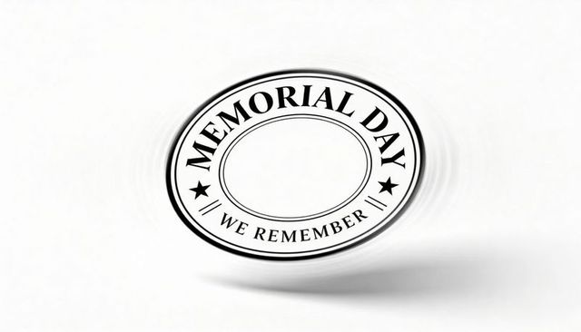 Floating memorial day commemorative seal tilting with motion blur on white backdrop