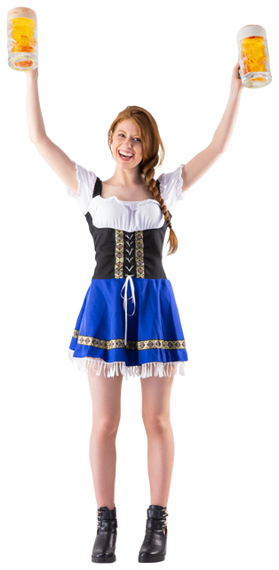 Transparent Energetic Woman in Traditional Oktoberfest Attire with Beers - Download Free Stock Videos Pikwizard.com