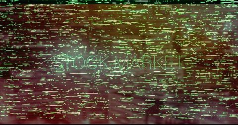 Glitching Stock Market Text on Digital Screen Interface