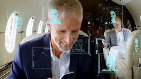 Businessmen Using Social Media on Private Jet