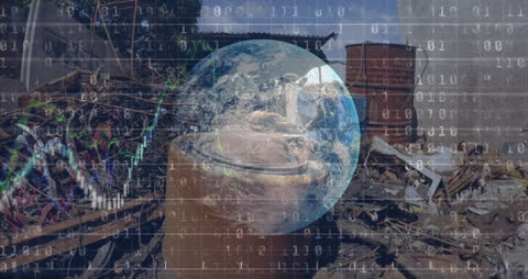 Digital Global Network Over Industrial Waste Landscape