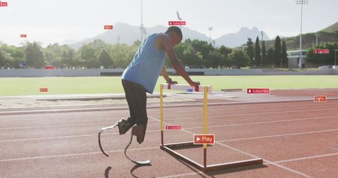 Determined Athlete Training on Track with Digital Overlays