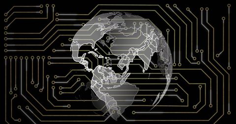 Futuristic Globe with Digital Microcircuit Connections