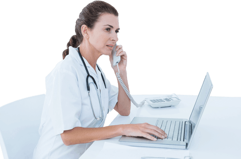 transparent female doctor working on laptop and telephone - Download Free Stock Videos Pikwizard.com