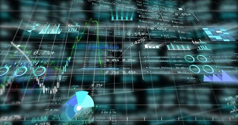 Futuristic virtual dashboard with holographic trading interface
