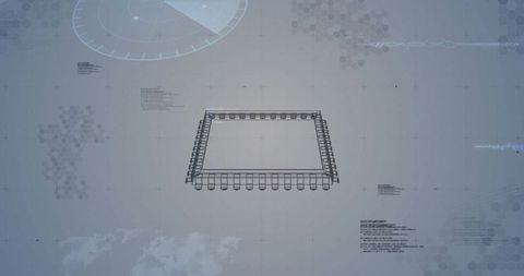 Futuristic Interface with Microchip Wireframe and Data Visualizations