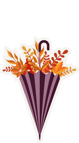 Elegant umbrella bursting with autumn foliage on transparent background