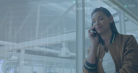 Businesswoman Discussing Stock Market Trends and Data Analysis