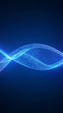 Looping Vertical Blue Wire Mesh Wave Undulating and Glowing on Dark Navy Gradient