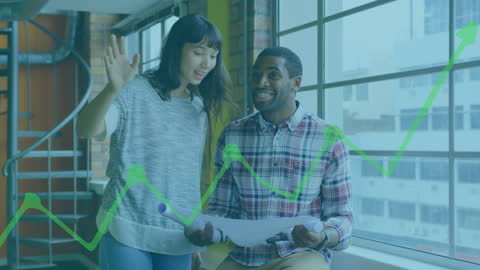 Colleagues Collaborating on Financial Project in Modern Office