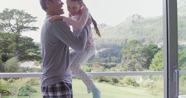 Father and Daughter Enjoy Morning with Scenic Outdoor View - Download Free Stock Images Pikwizard.com