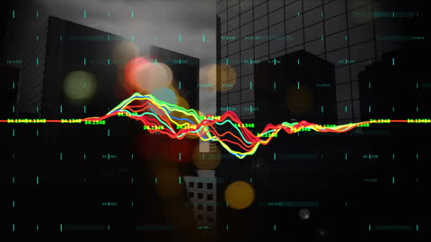 Digital Data Analysis Overlay on Urban Night Skyline