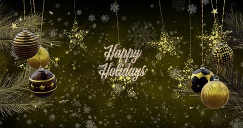 Festive Happy Holidays Greeting with Golden Christmas Baubles