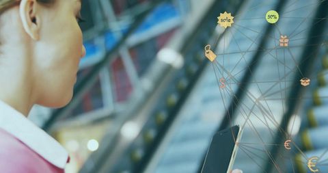 Businesswoman Visualizing Retail Network Digital Connection