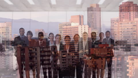 Global Business Team Overlooking Cityscape