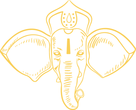 Stylized yellow line art elephant head transparent ornament