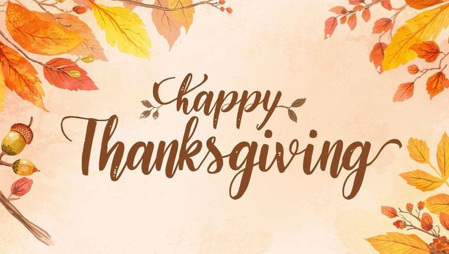 Happy thanksgiving calligraphy card with watercolor autumn leaves acorns on parchment background