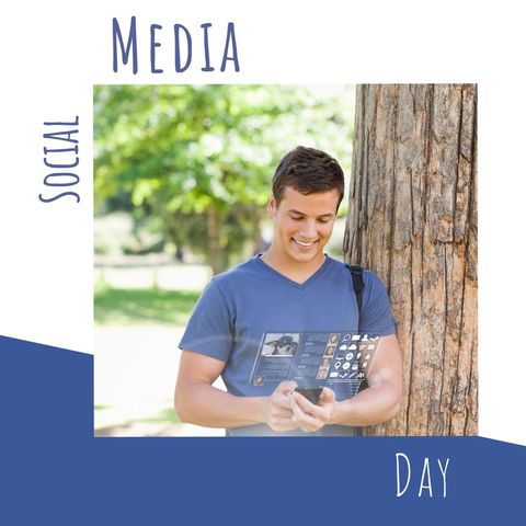 young man celebrating social media day with mobile smartphone outdoors - Download Free Stock Templates Pikwizard.com