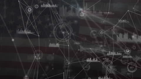 Digital Network Data Processing on USA Flag Background