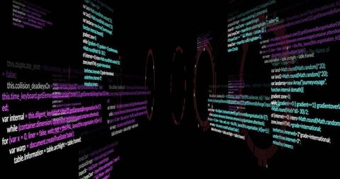 Futuristic projection of javascript code on dark walls