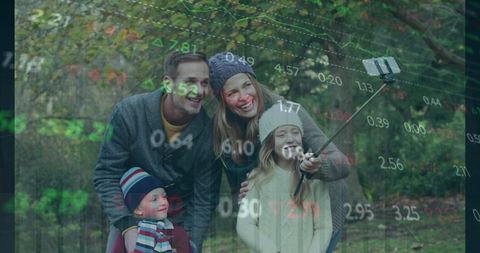 Family Bonding Selfie Mixed with Financial Graphs and Stock Data Elements