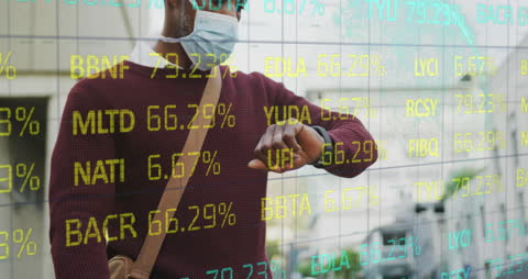 Businessman Checking Time by Bike with Stock Index Projections