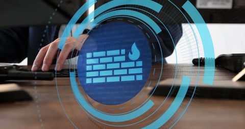 network security with digital firewall symbol and typing hands - Download Free Stock Images Pikwizard.com