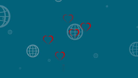 Hearts and Globes Over Blue Background Illustrating Connection