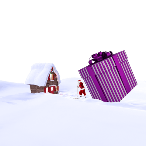 Santa Delivering Giant Gift with Transparent Background